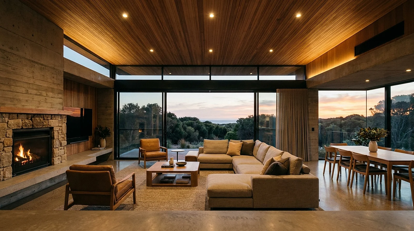Whole-home LED downlights in a modern living room