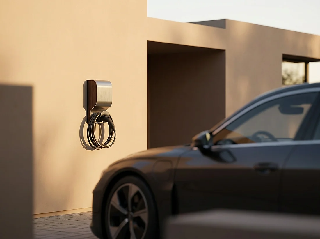 Finished home EV charger on a modern wall