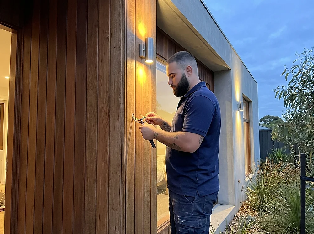 Andrea installing outdoor feature lighting
